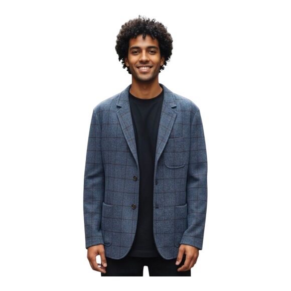Tommy Hilfiger Moon England Tweed Wool Blazer Jacket Blue Men's Size 48 Academia - Picture 1 of 12